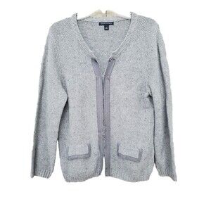 Banana Republic Gray Silver Thread Metallic Shimmer Cardigan Sweater Sz Large
